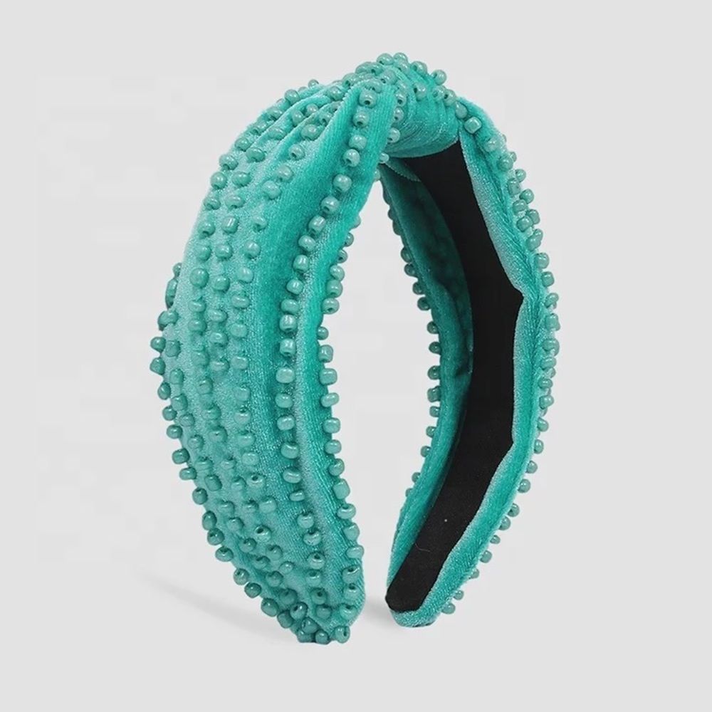Turquoise Hand-Sewn Beaded Headband